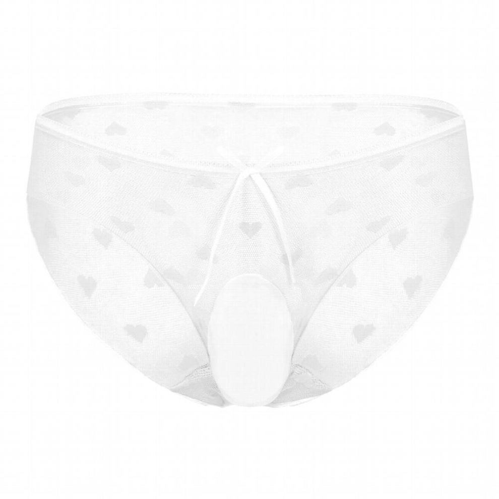 Multicoloured Mens Exotic Lingerie Sissy Underwear Hearts Printed See-Through Mesh Briefs Bulge Pouch Sissy Crossdressing Panties Underpants