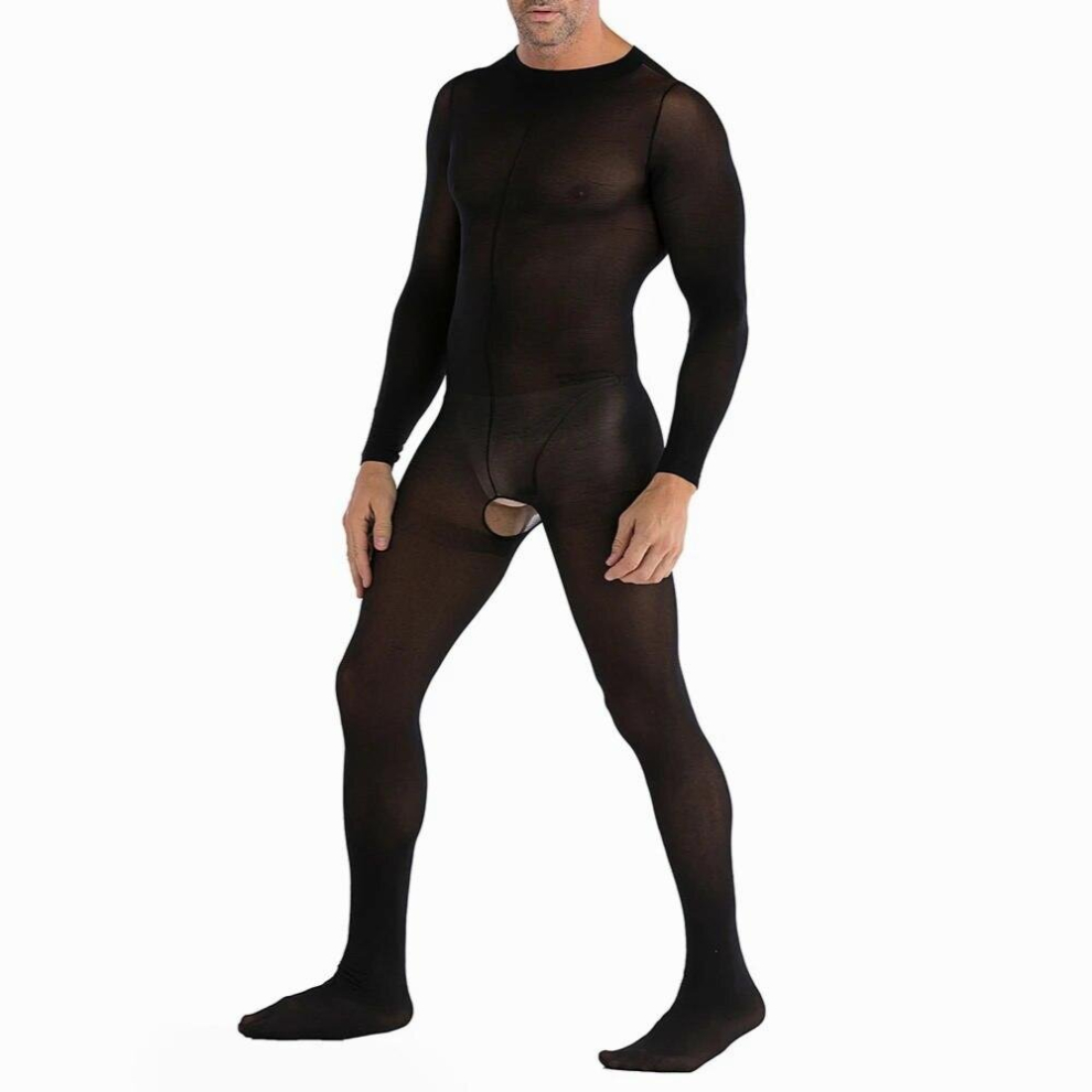 Crotchless Full Body Stockings Men Underwear Sexy Sissy Bodysuit Leotard Erotic Lingeri Jumpsuit Sheer Open Crotch Gay Nightwear