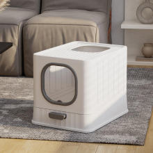 (Grey) Enclosed Folding Cat Litter Box Toilet with Scoop