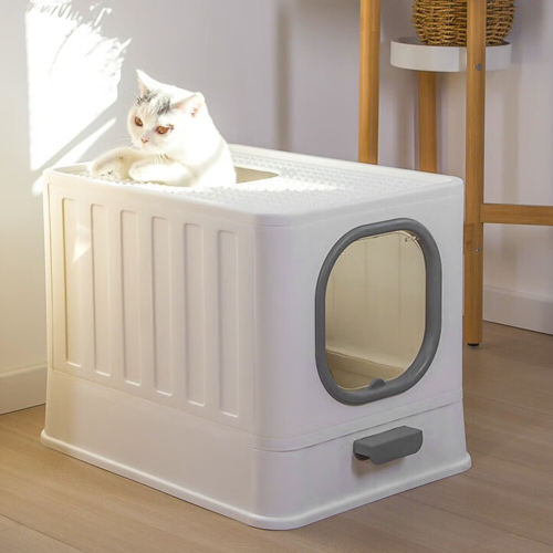Living And Home (Grey) Enclosed Folding Cat Litter Box Toilet with Scoop 1