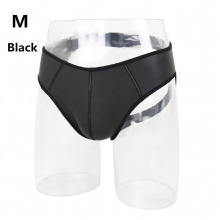 Male Sexy Soft Pu Leather Costumes Erotic Gay Mens Jockstrap Panties With Open Butt For Nightclub Clubwear Fancy Tight Pants