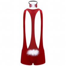 Men Lingerie Velvet Xmas Costume Mens One-piece Christmas Leotard Bodysuit Wrestling Singlet Underwear Lingerie with Bowtie