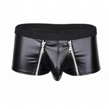 Mens Lingerie Sexy Low Rise Open Crotch Zipper Boxer Briefs Shorts Wetlook Leather Booty Panty Homme Erotic Pole Stripper Trunks