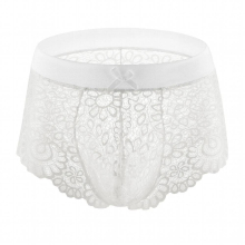 Men Sexy Underwear Lace Mesh Boxers Shorts Bow Crossdress Lingerie Transparent Sissy Underpants Erotic Panties