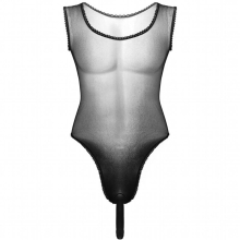 Sexy Mens See Through Sheer Lace Mesh Leotard Penis Sheath Bodysuit Chiffon Lingerie Sleeveless Bulge Pouch Jumpsuit Nightwear