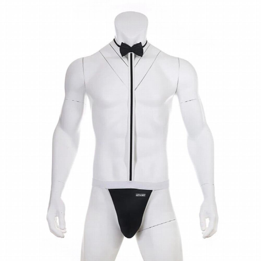 Black Clever-Menmdoe Novelty Sexy Mens Mankini Thong Gay Underwear Erotic Lingerie Waiter Porn Costume Suspender Bodysuit Tie Teddies
