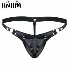 Sexy Mens Faux Leather Gay Male Underwear Buckled Bulge Pouch Briefs G-string Jockstrap Underwear with with Sexy Hole