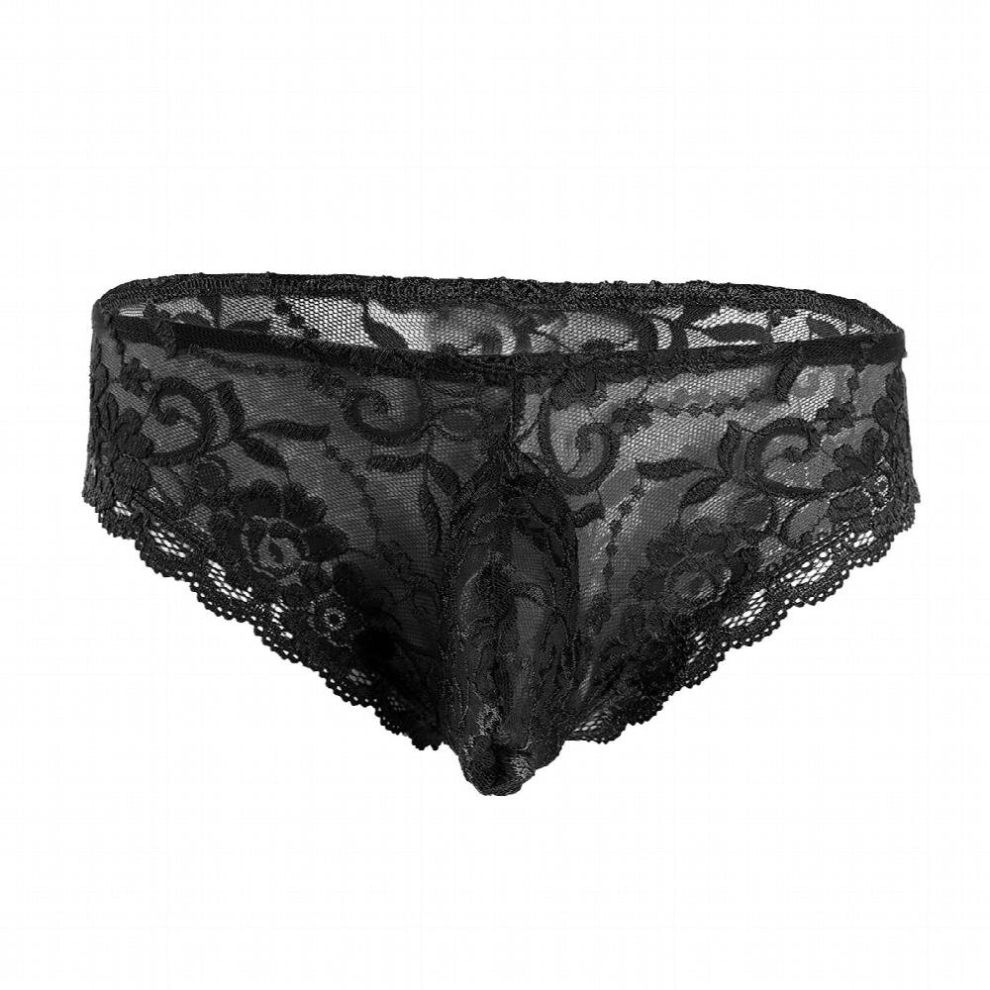 Mens Sexy Lingerie Sissy Panties Closed Penis Gay Male Floral Lace See through Jockstraps Bulge Pouch Briefs Bikini Underwear