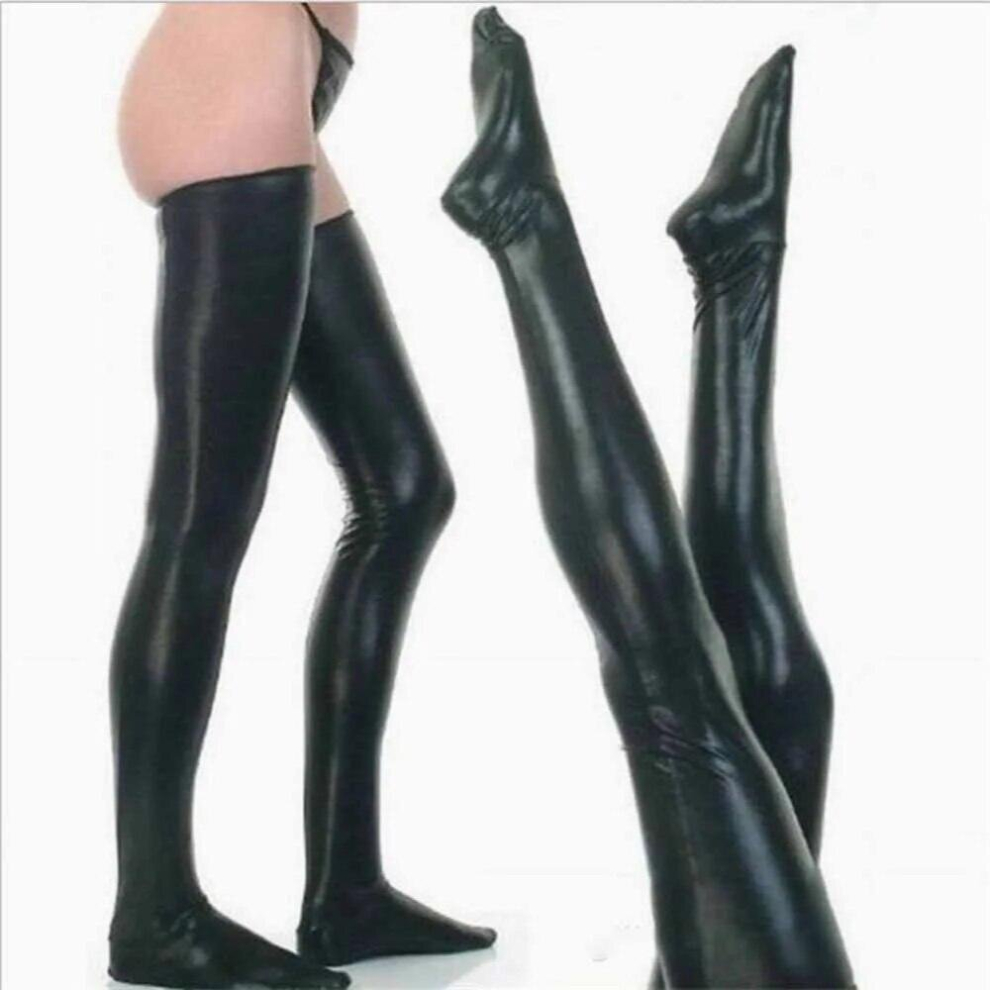 Multicoloured Sexy Mens Wet Look Latex Leather Thigh High Footed Stockings Tights Socks Clubwear Exotic Nightclub Men Clothes For Gay