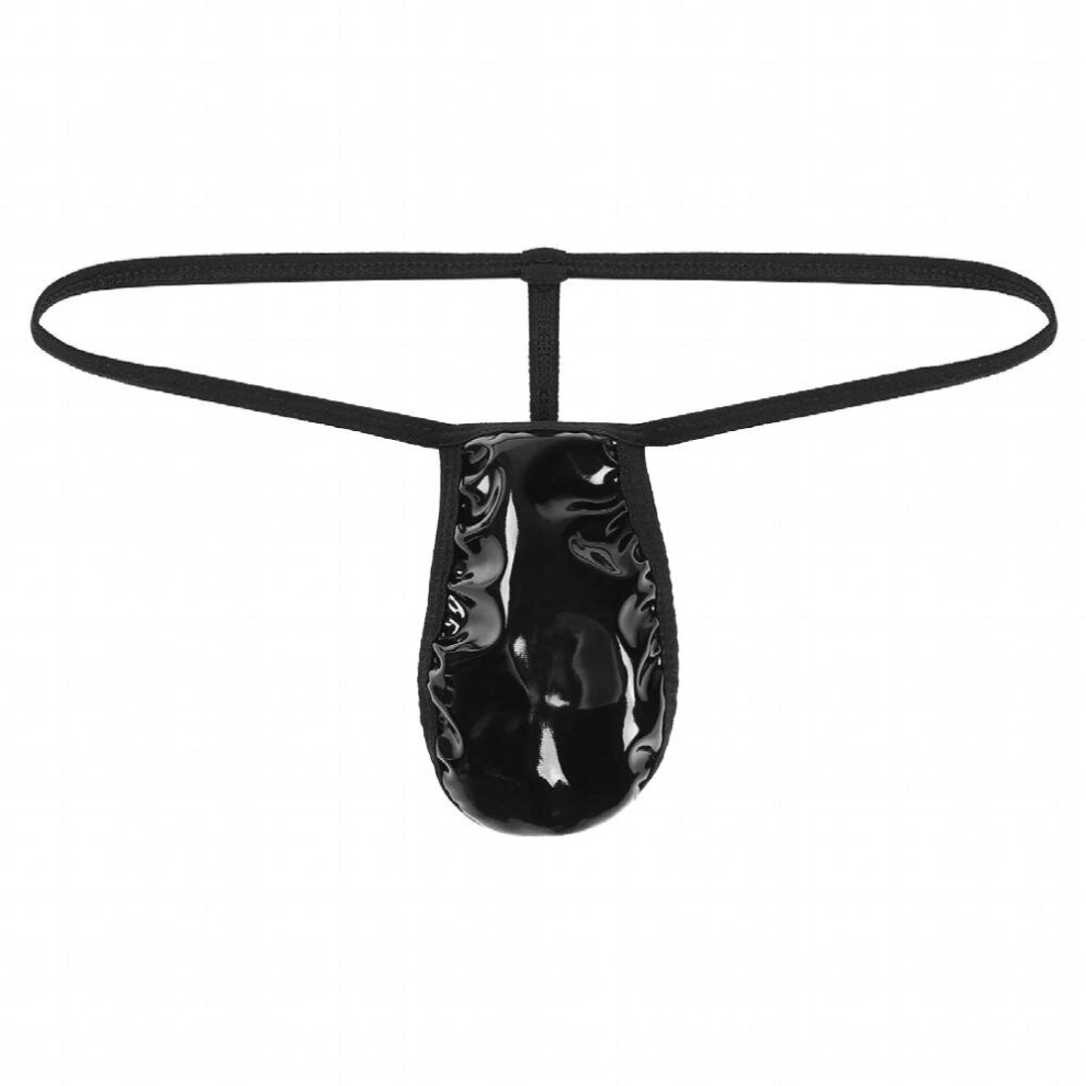 Mens Erotic T-back Underpants Wet Look Patent Leather Bulge Pouch G-string Thongs Sissy Panties Low Rise Bikini Thong Underwear