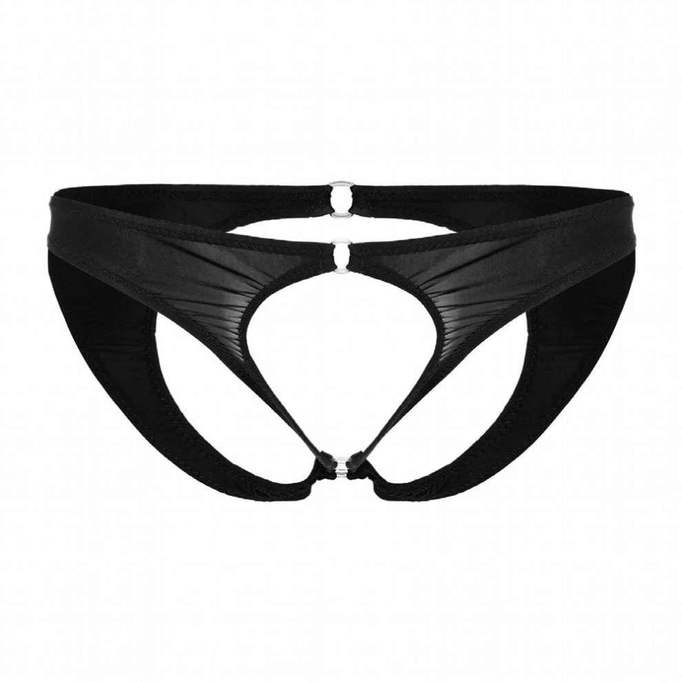 Black Mens Sexy Panties Open Crotch Underpants Solid Hipster Briefs With Penis Hole Erotic Hollow Out Lingerie Underwear