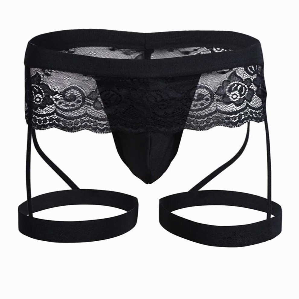 Mens Sexy Sissy Lace Underwear Thongs Enhance Pouch Gay Jock Strap Solid Low Waist Tanga Hombre Plus Size String Homme Underpant