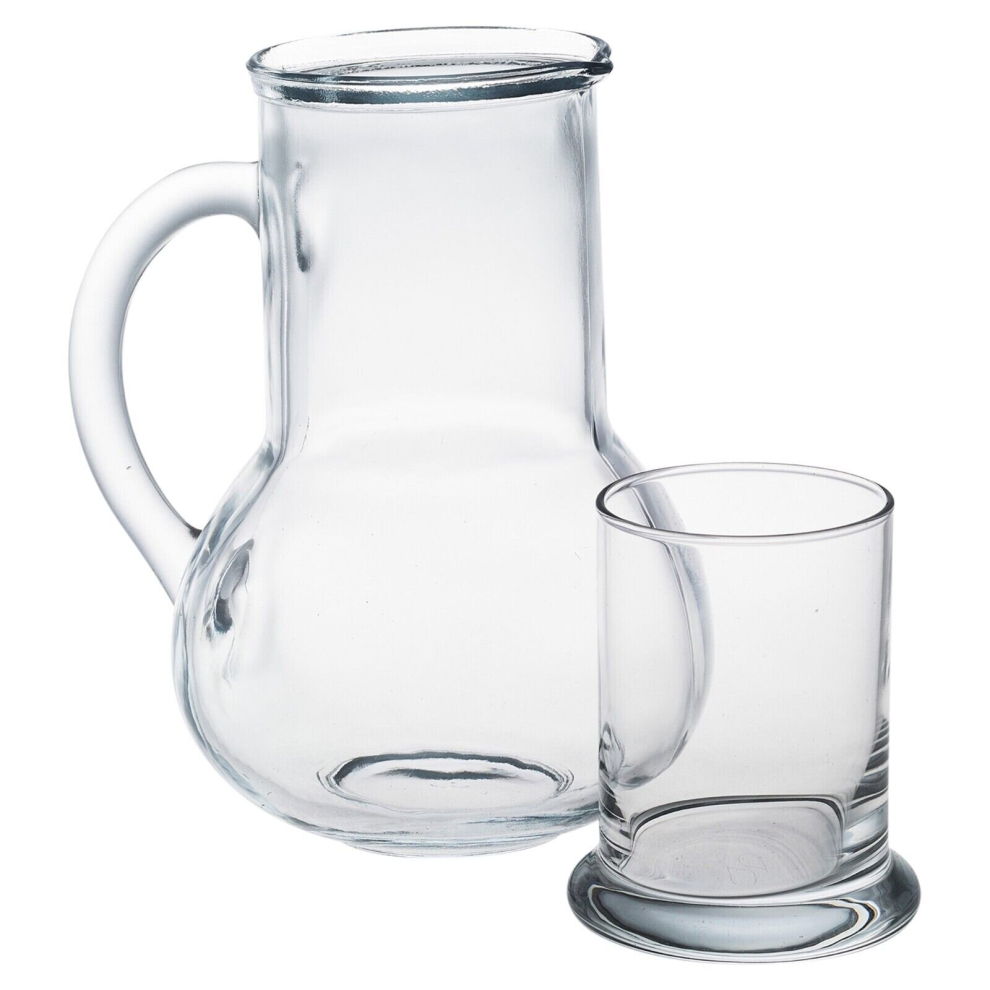 1L Clear Glass Jug Pitcher & 230ml Water Juice Drinking Tumbler Lid Stopper Set