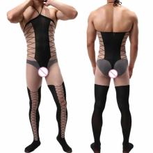 Mens Underwear See Through Lingerie Man Jacquard Suspenders Siamese Bodystockings Adult Gay Transparent Nightwear Sexy Clothes