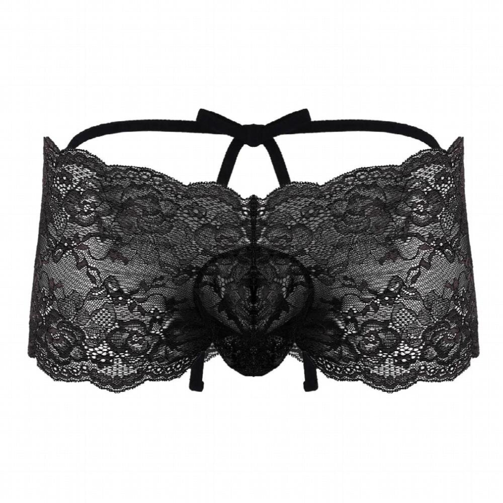 Erotic Sissy Panties Mens Lingerie See Through Floral Lace Up Low Rise String Pouch Thong Lace Briefs Sexy Gay Tanga Underwear