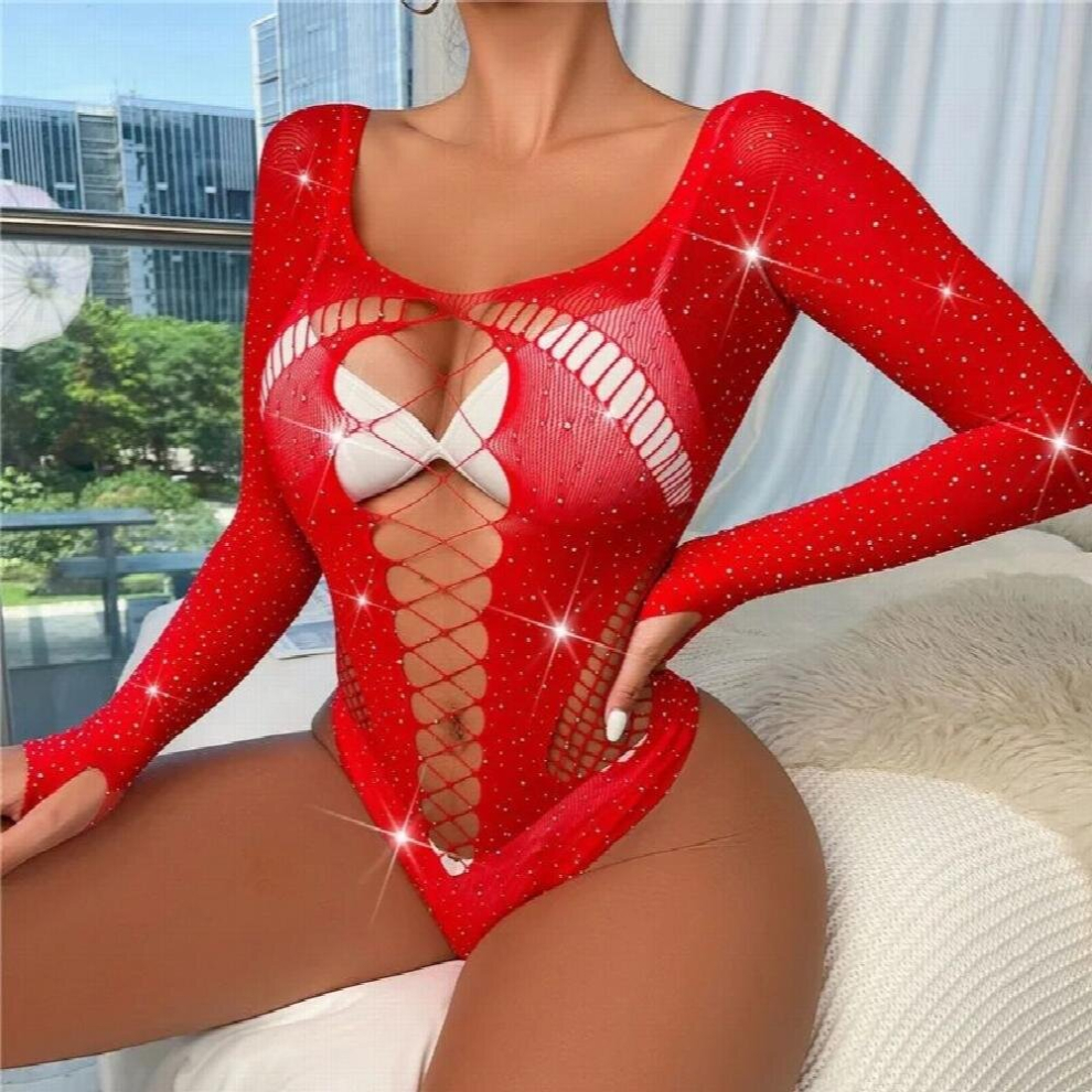 Bodysuit Fishnet Hollow Out Women Backless Off Shoulder?See Through Sexy Underwears Erotic -piece Mesh Silk Stockings