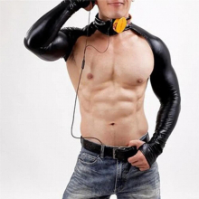Erotic Male Sexy Faux Leather Bodysuit Latex Long Sleeve DJ Catsuit Men PVC Lingerie Jumpsuit Gloves Gay Clubwear Party Costume