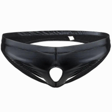Sexy Mens Sissy Bikini Briefs Lingerie Patent Leather Jockstrap Underpant Gay Open Butt Panties Erotic Underwear with Penis Hole