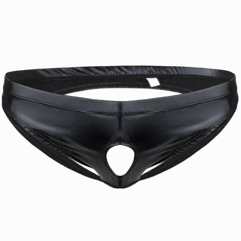 Sexy Mens Sissy Bikini Briefs Lingerie Patent Leather Jockstrap Underpant Gay Open Butt Panties Erotic Underwear with Penis Hole