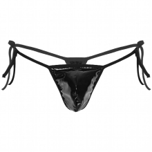 Mens Low Rise Lace-up T-back Thong Panties Glossy Patent Leather Bulge Pouch G-string Underwear Gay Jockstrap Erotic Lingerie