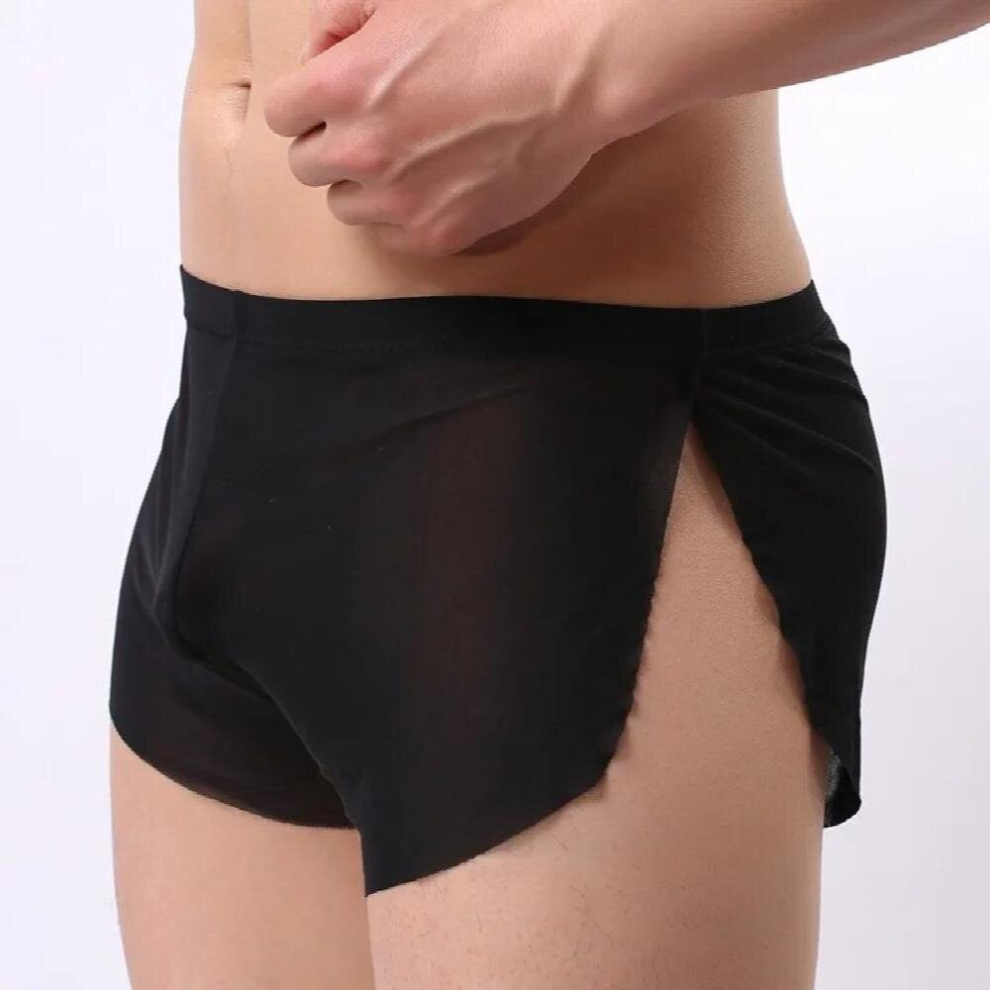 Sexy Man Mesh Open Split Underpants Low Waist Underwear Gay Pornographic Sex Pants Mens XXX Lingerie Adult Eroticism Boxers