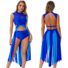 Women Lyrical Dress Contemporary Ballet Dance Leotard Cutout Dancewear Costume Backless Cutout Gymnastics Leotard Dress