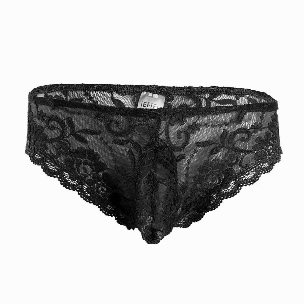 Sexy Men Lingerie Panties Lace Floral See-through Bulge Pouch Jockstraps Bikini Briefs Underwear Underpants for Gay Mens