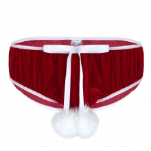Red Mens Sexy Lingerie Briefs Velvet Christmas Holiday Bowknot Stretchy Fancy Cosplay Briefs Underwear Panties for Xmas Costumes