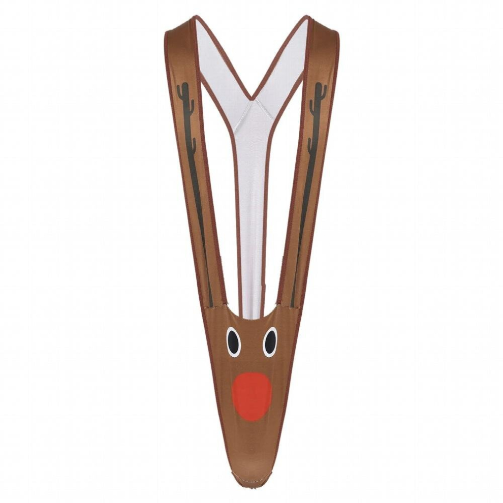 Multicoloured Sexy Gay Mens Reindeer Print Lingerie Mankini Underwear Bulge Pouch One-Piece Bodysuit Nightwear Suspender Costume Playsuit
