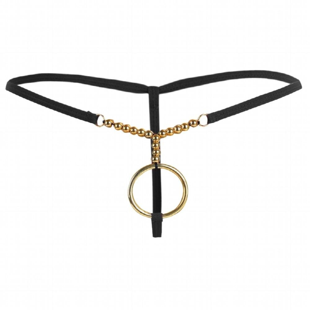 Black Mens Erotic Lingerie Crotchless O-Rings And Beads Panties Jockstraps Sexy Open Crotch Thongs G-Strings Bikini Briefs Underwear