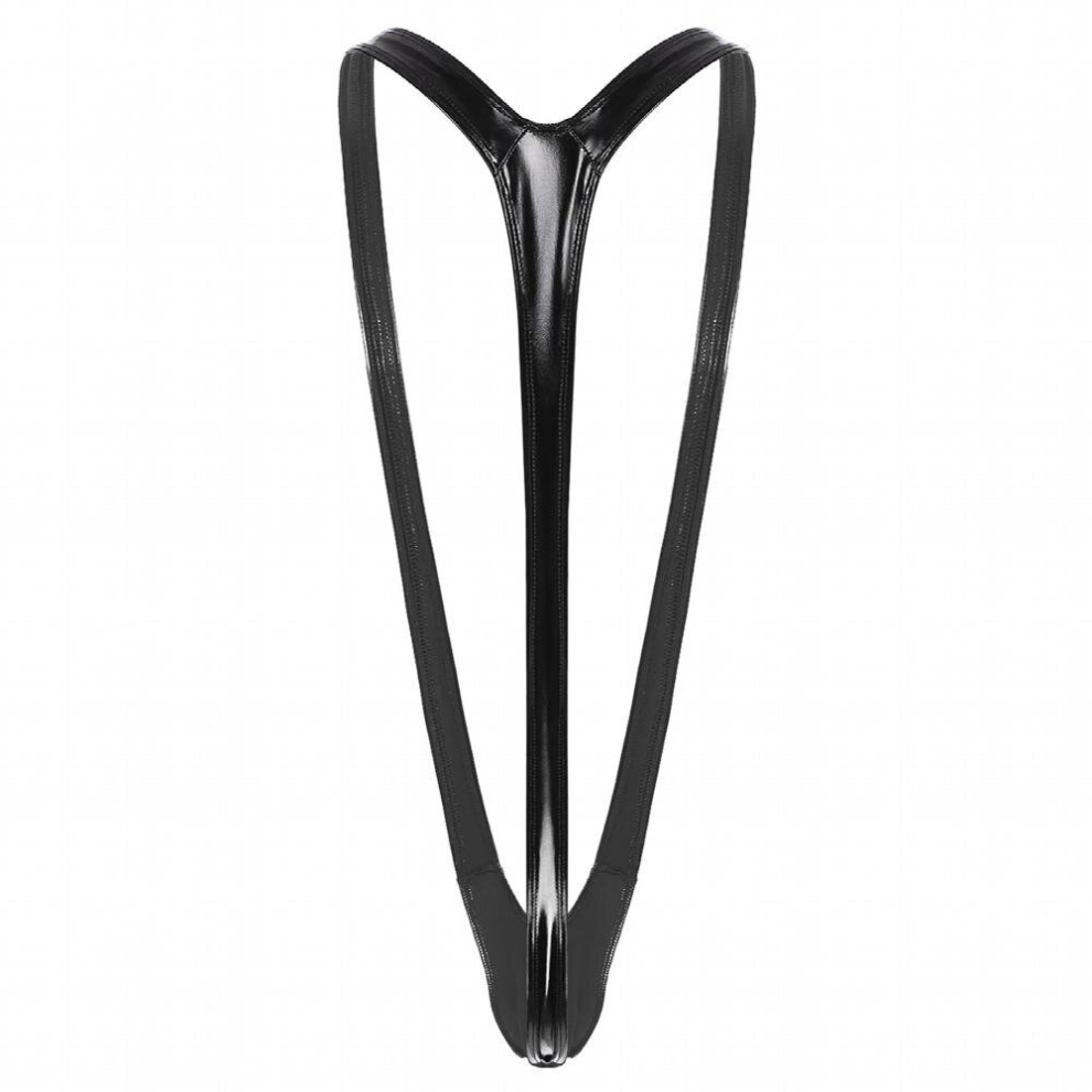 Lingerie Mens Mankini Costume Deep U Patent Leather Bodysuit Bulge Pouch Thong Leotard Underwear for Club Stage Performance