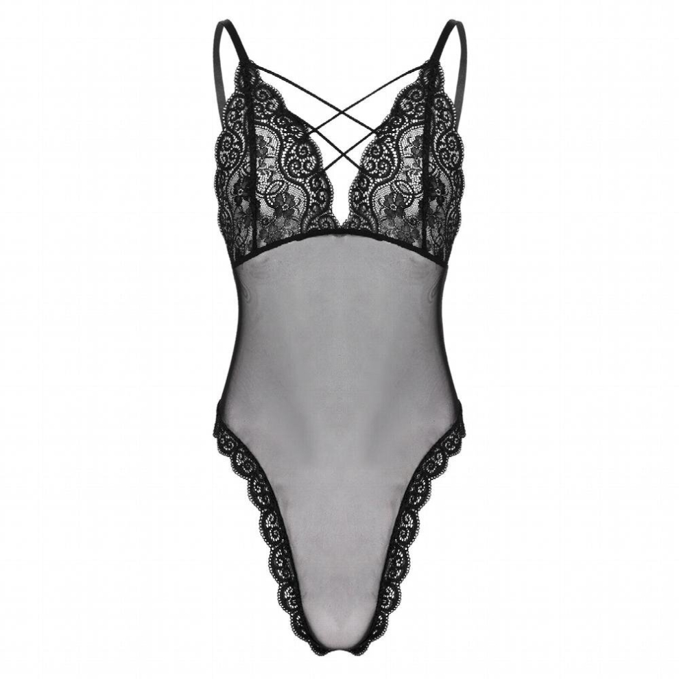 Multicoloured Mans Sexy Lingerie Sissy Teddies Bodysuit See-Through Mesh Lace Patchwork Catsuit Crisscross Strappy Adjustable Straps Leotard