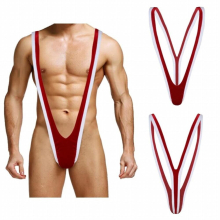 Red Mens Soft Velvet Lingerie Singlet Wrestling Christmas Santa Mankini Thongs Carnival Holiday Fancy Cosplay Costume Bodysuit