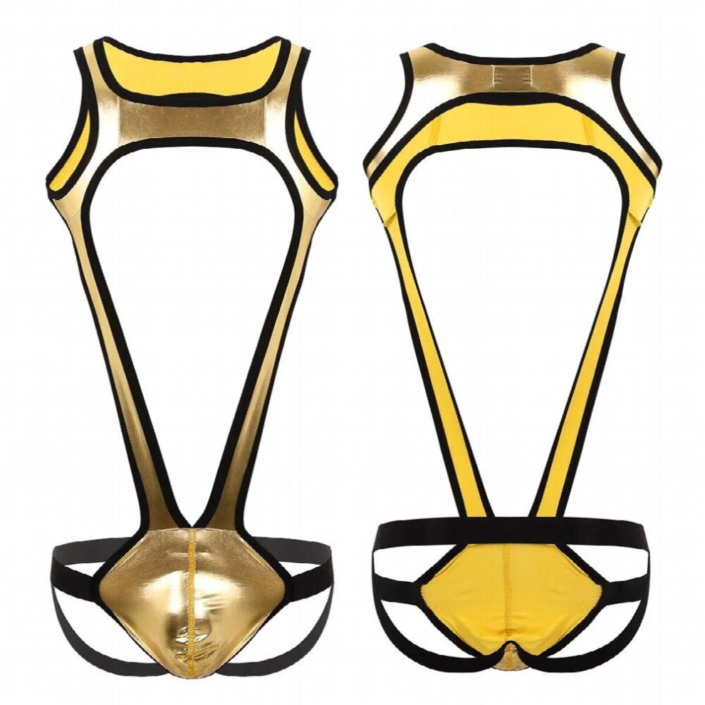 Multicoloured Open Butt Mens Metallic Pole Dance Clubwear Bulge Pouch Jockstrap Wrestling Singlet Leotard Mankini Bodysuit Underwear