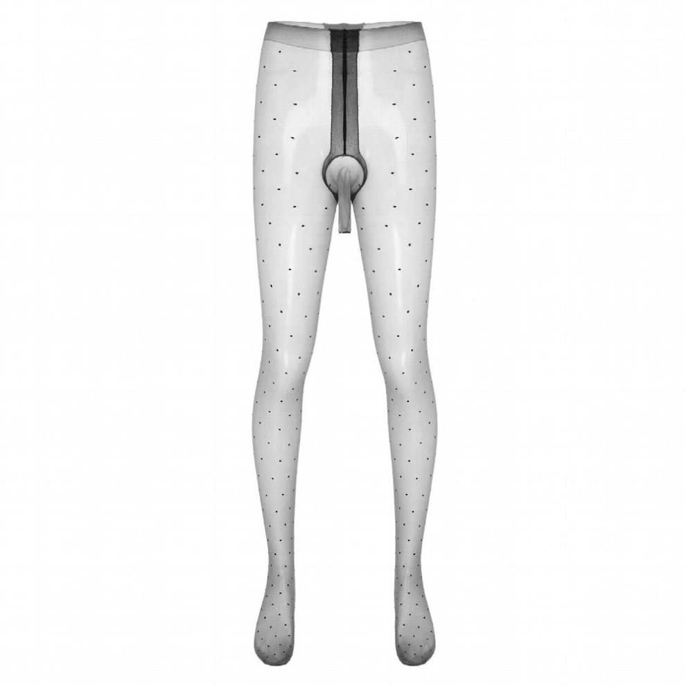Mens Lingerie See-through Stockings Dot Pattern Bulge Pouch Erotic Sex Pantyhose Glossy Tights Stretchy Thin Leggings Underwear