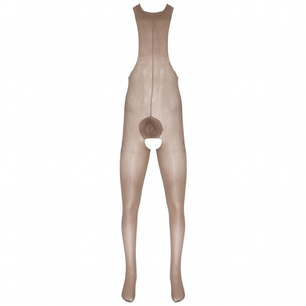 Mens Glossy Crotchless O Neck Bodystocking Lingerie Sexy See-through Leotard Costume Open Penis Pouch Erotic Tights Bodysuit
