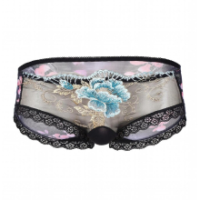 Mens See Through Mesh Sissy Underwear Flower Embroidery Lace Trim Briefs Erotic Low Rise Bulge Pouch Panties Underpants