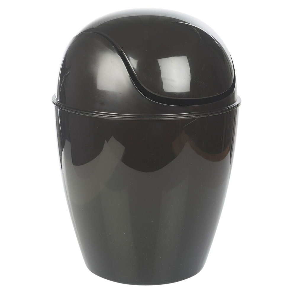 (Black, 12L) Plastic Swing Top Lid Bin Rubbish Trash Can Bathroom Office Under Counter