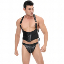 Mens Sexy PU Underwear Set Costumes Sexy Lingerie Fetish Gay Bodysuit One-pieces BDSM Slave Sissy