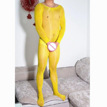 Sexy Man Full-Body Tights Bodies Appeal Clothing Open Crotch Glossy Gloss Silk Stockings Breathable Absorbent Pantyhose Gay Wear