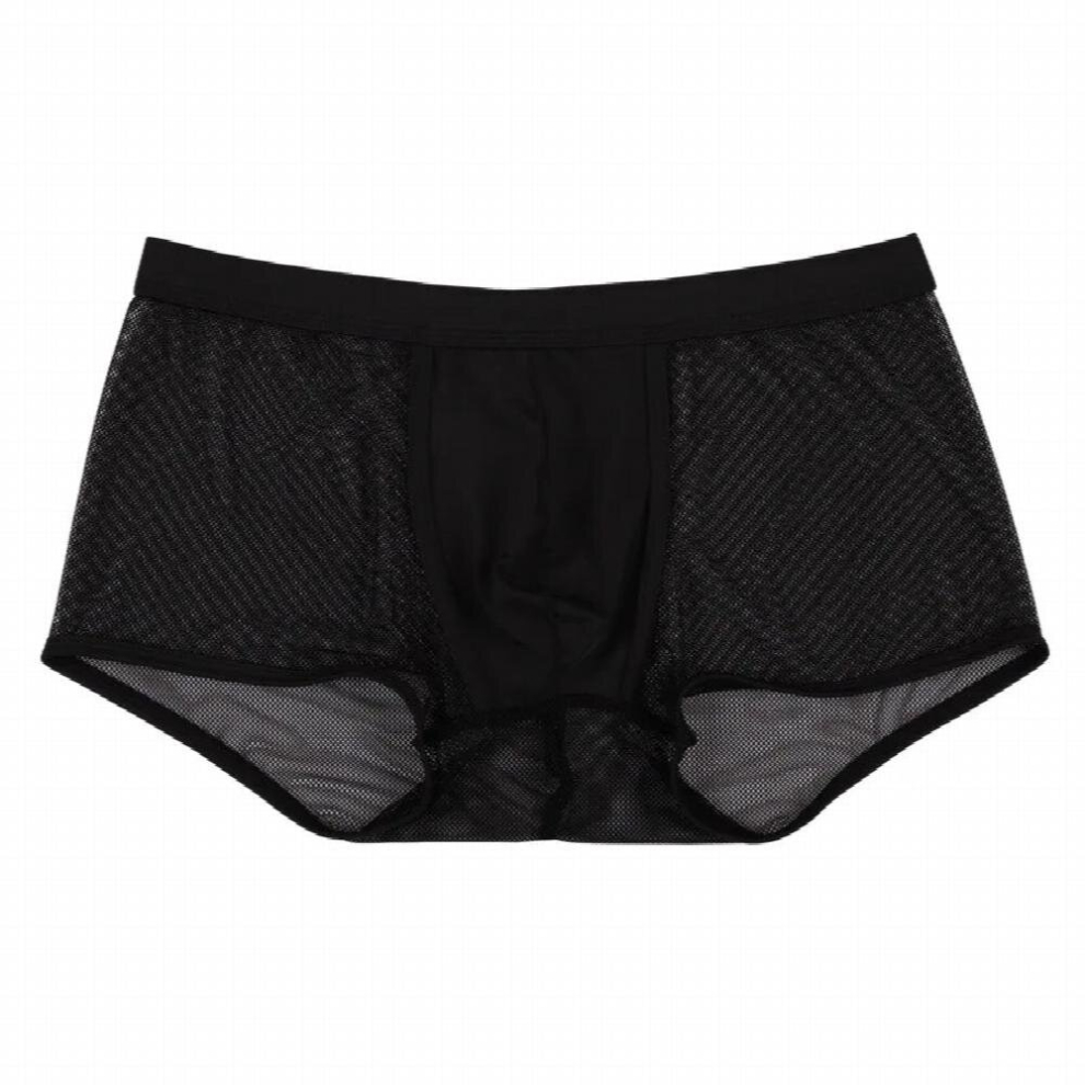 Black Mens Sexy Mesh Boxer Shorts Breathable Thin Underwear U Convex Boxers Erotic Gay Panty Solid High Underpants