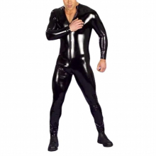 PU Leather Men Sexy Bodysuit Faux Latex Male Erotic Jumpsuit Club Stage Costume Gays Sex Lingerie Open Crotch Zipper Jumpsuit