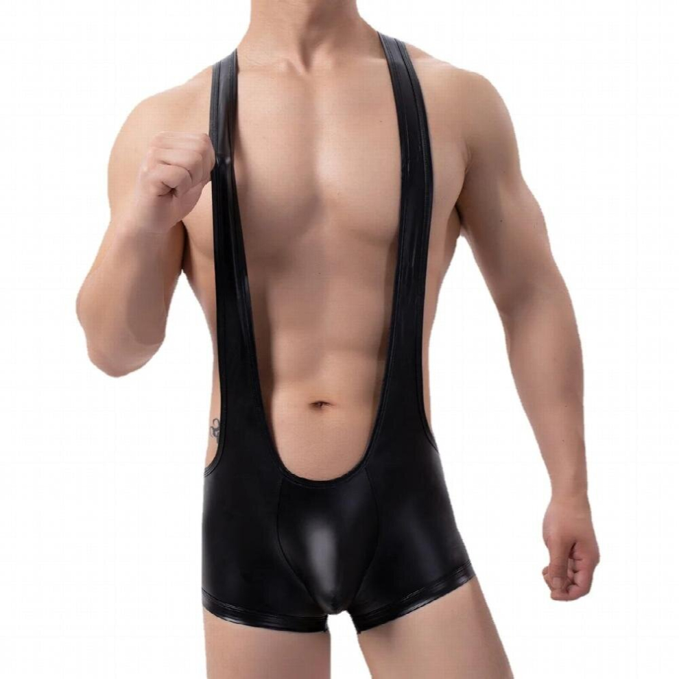 Faux Leather Suspenders Bodysuits Boxer Briefs Underwear Sexy Lingerie for Men Gay Fetish Sissy BDSM
