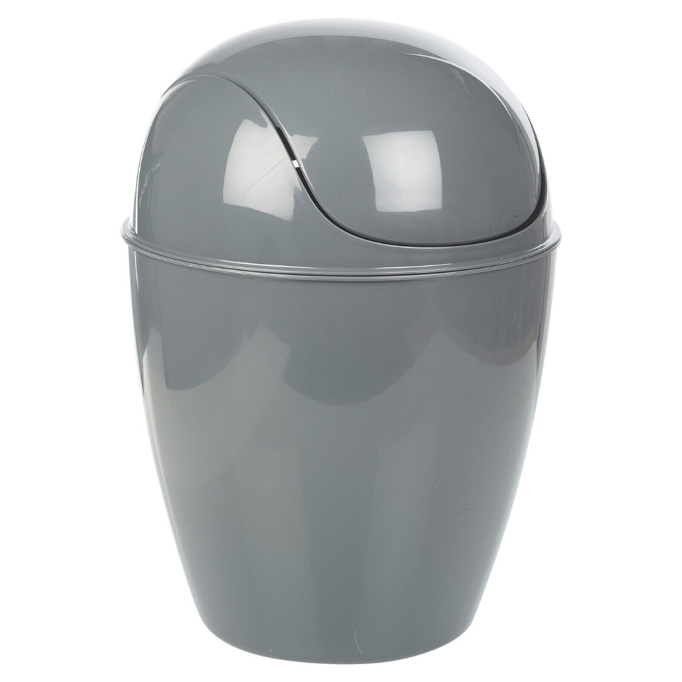 (Grey, 12L) Plastic Swing Top Lid Bin Rubbish Trash Can Bathroom Office Under Counter