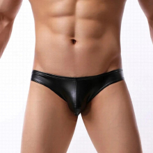 Mens Sexy Leather Lingerie Short Pants Latex Shaping Sheath Fetish Shorts Metallic Patent Leather Underwear Bulge Pouch Sexi