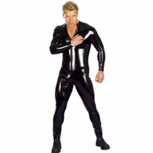 S-4XL Sexy Men Catsuit Faux Leather Front Zipper Over Crotch Bodysuit Fetish Costume Erotic Lingerie Jumpsuit Clubwear