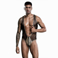 Mens Erotic Lingerie Golden One Piece Open Sexy Uniform Nightclub Strap Body Bondage Bodysuit Gay Fetish Sissy Sexy Nightwear