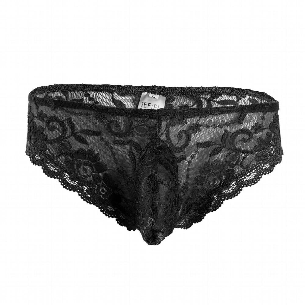 Sexy Lace Panties Men Sissy Underwear Bikini Briefs Lace Floral Bulge Pouch Erotic Panties See Through Mesh Gay Underwear