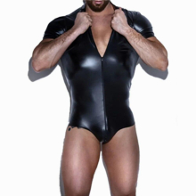 Men Lingerie Costumes Wetlook Patent Leather One-piece Sleeveless Leotard Back with Zipper Bodysuit Jumpsuit