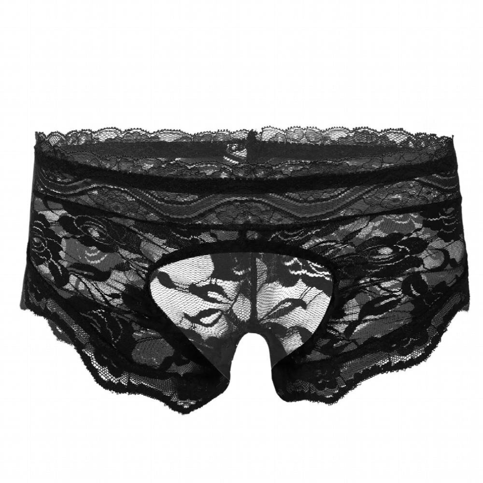 Mens Panties Sexy Underwear Men Erotic Lingerie Lace Sissy Pink Crotchless Briefs Thong Elastic Waistband Underwear Underpants
